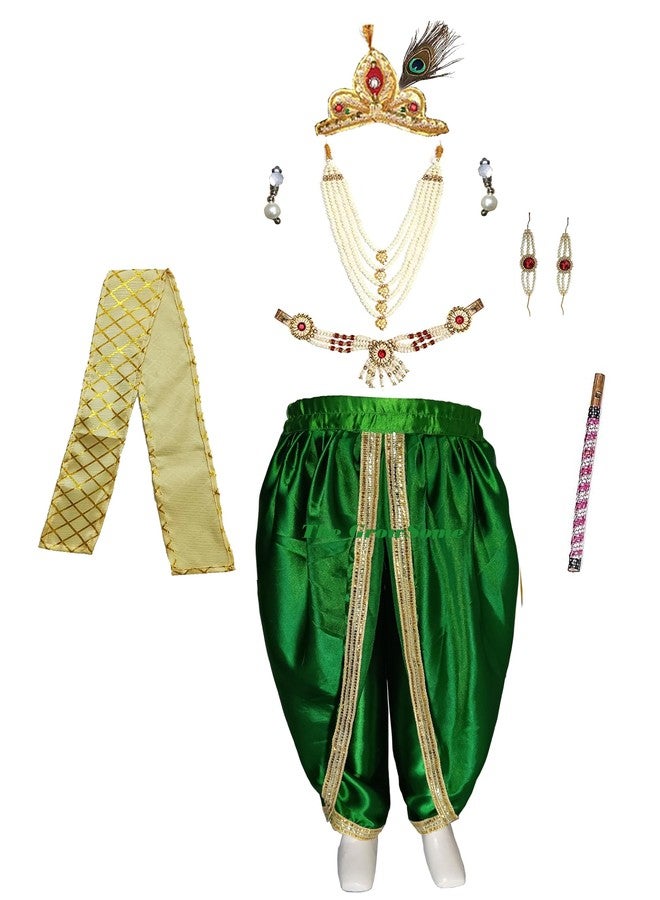 Fancy Agents Lord Krishna Costume for Kids| Baby Krishna Dress for Janmashtami| Fancy Dress Costume for Baby Boys/Girls| Krishna Dress for Kids without cummerbund (6-12 Months, Green) - Image 1
